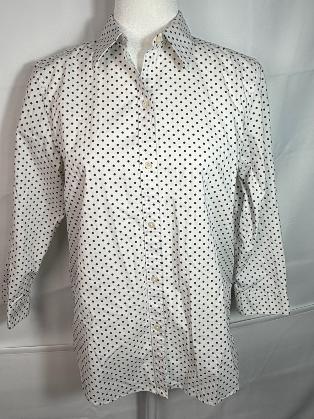 Lauren Ralph Lauren Polka Dot Button Down White Black Parisian Chic Medium
